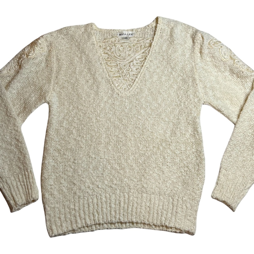 Vintage Coquette Ivory Beaded Sweater • Size Small/Medium ☁️